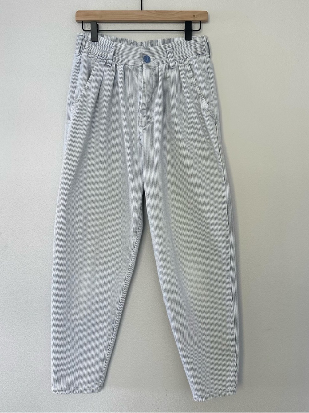Vintage 90s USA Made Cherokee Rail Striped Pleated Tapered Pants 100% Cotton